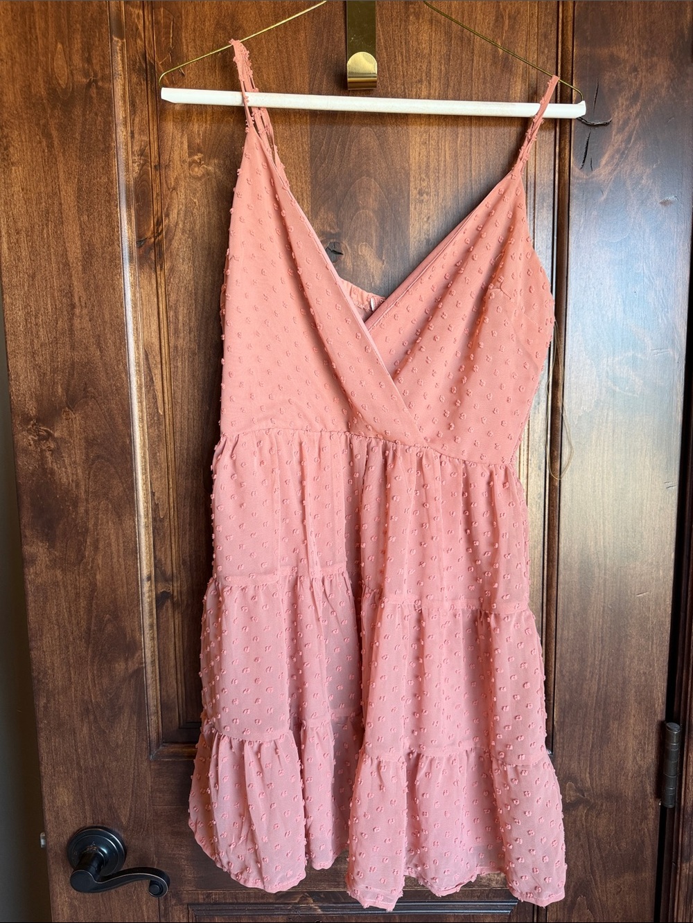 Altar'd State Pink Swiss Dot Tiered Mini Dress